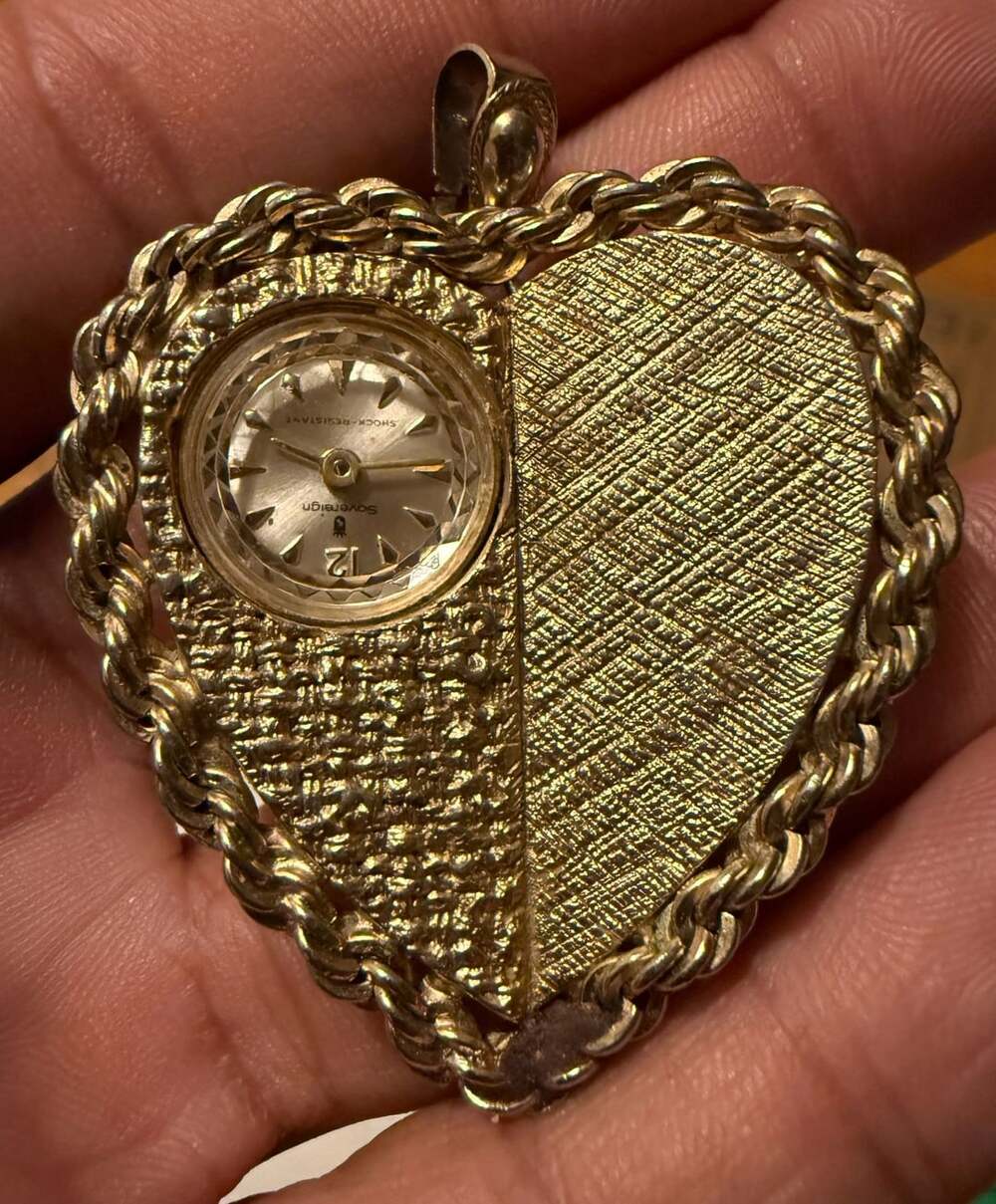 Sovereign Vintage Gold Tone Heart Pendant Watch Shock Resistant